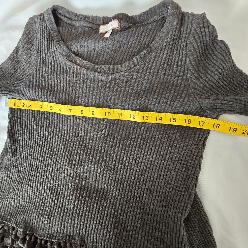 Anthropologie Eri + Ali Ribbed Fringe Top Size Medium Boho Festival Tassel Knit - Picture 5 of 12